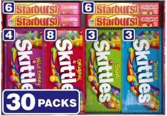 Starburst & Skittles Chewy Fruity Candy Full Size Variety, 30 pk.